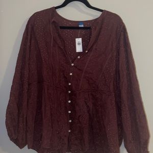 Size 2x maroon button up peplum shirt! Brand new never worn!